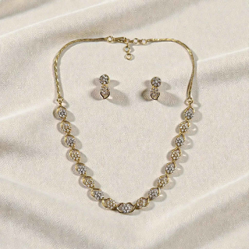 Elegant American Diamond Gold Plated Necklace Set with Earrings