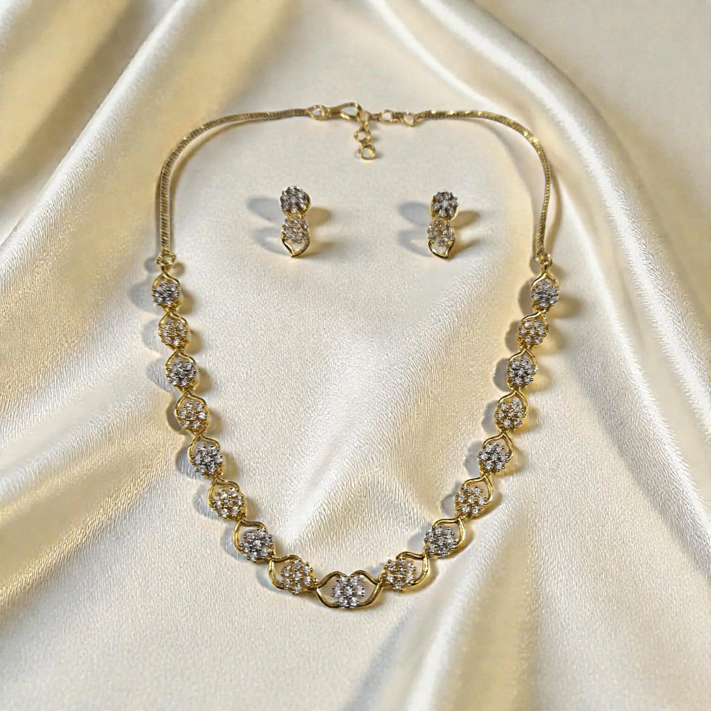 Elegant American Diamond Gold Plated Necklace Set with Earrings - Shangri 