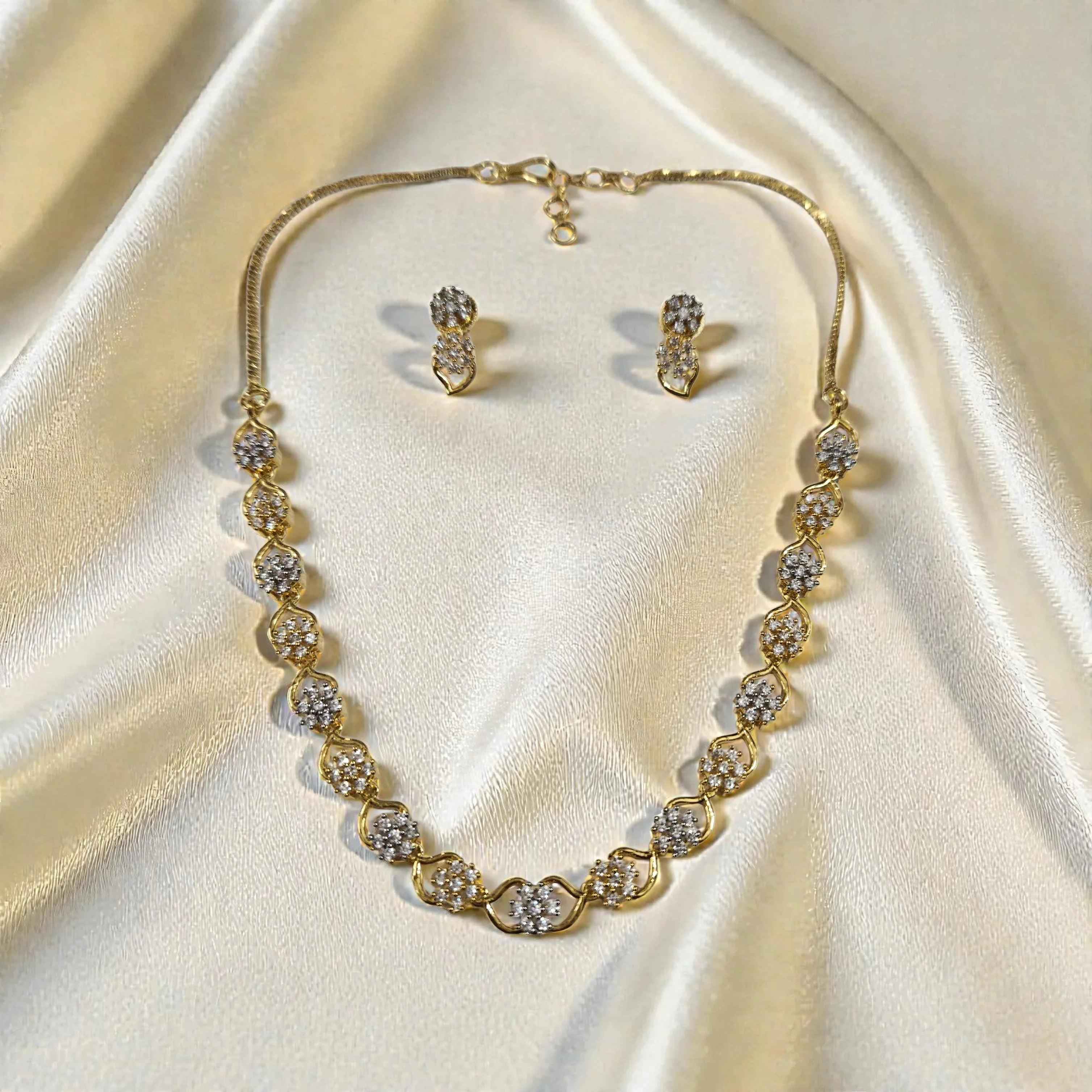 Elegant American Diamond Gold Plated Necklace Set with Earrings