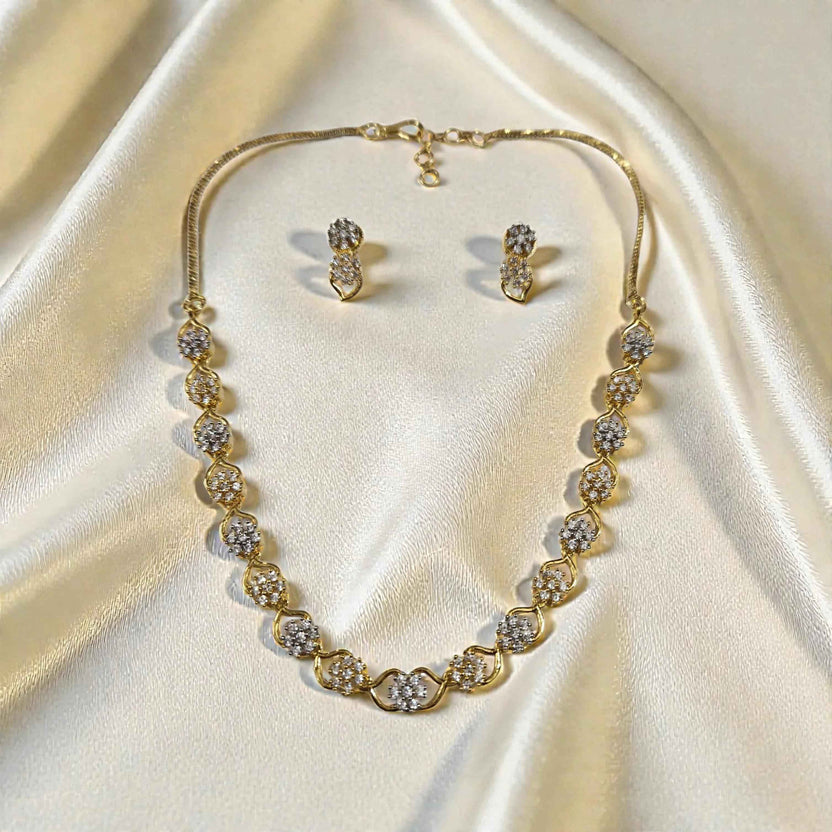 Elegant American Diamond Gold Plated Necklace Set with Earrings