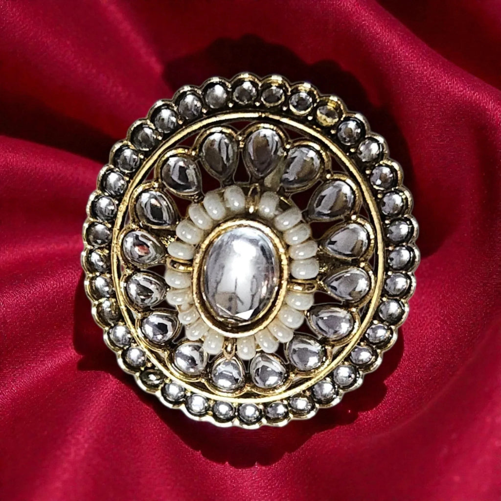 Antique Finish Kundan Statement Ring - Shangri 