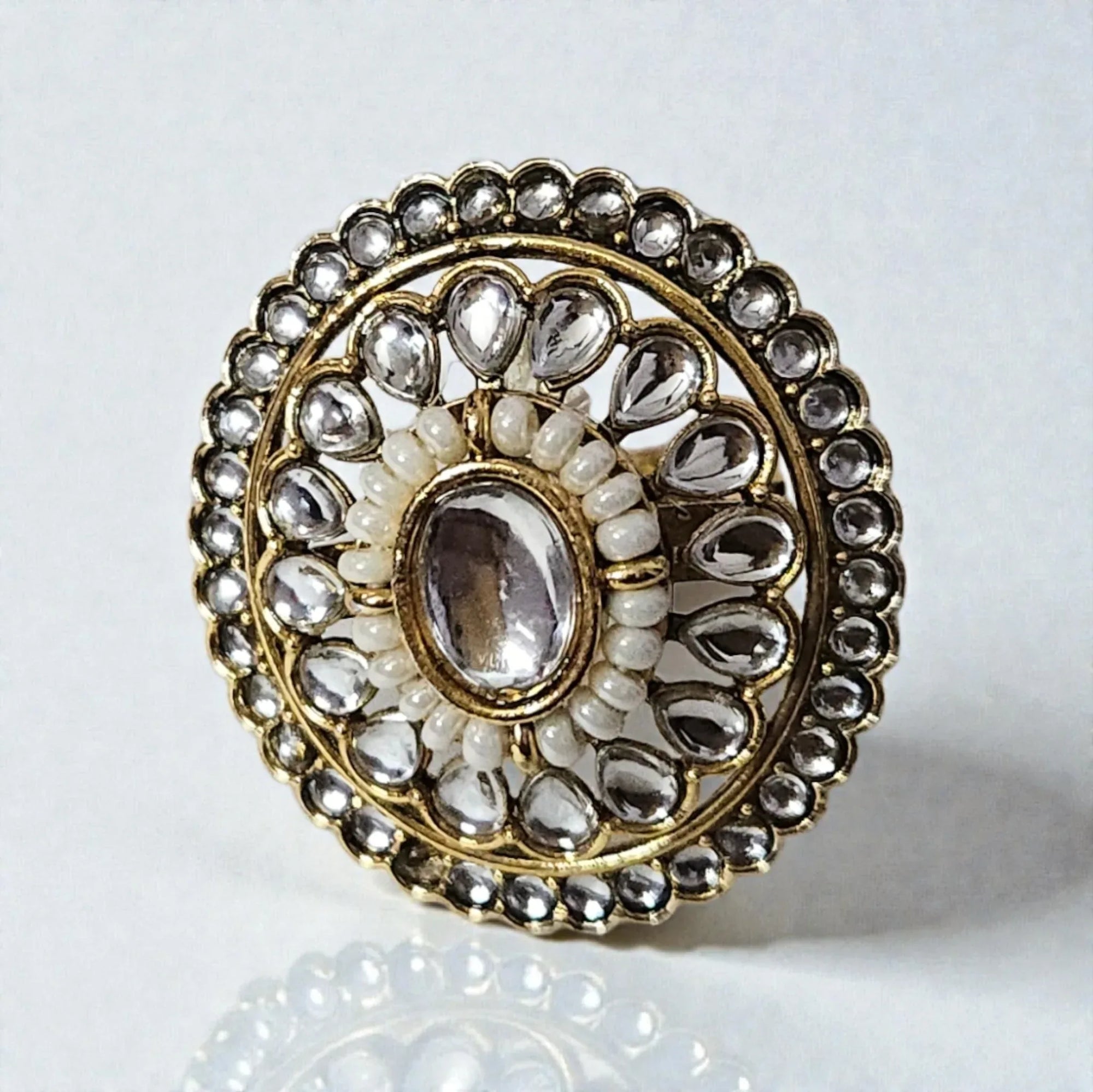 Antique Finish Kundan Statement Ring - Shangri 