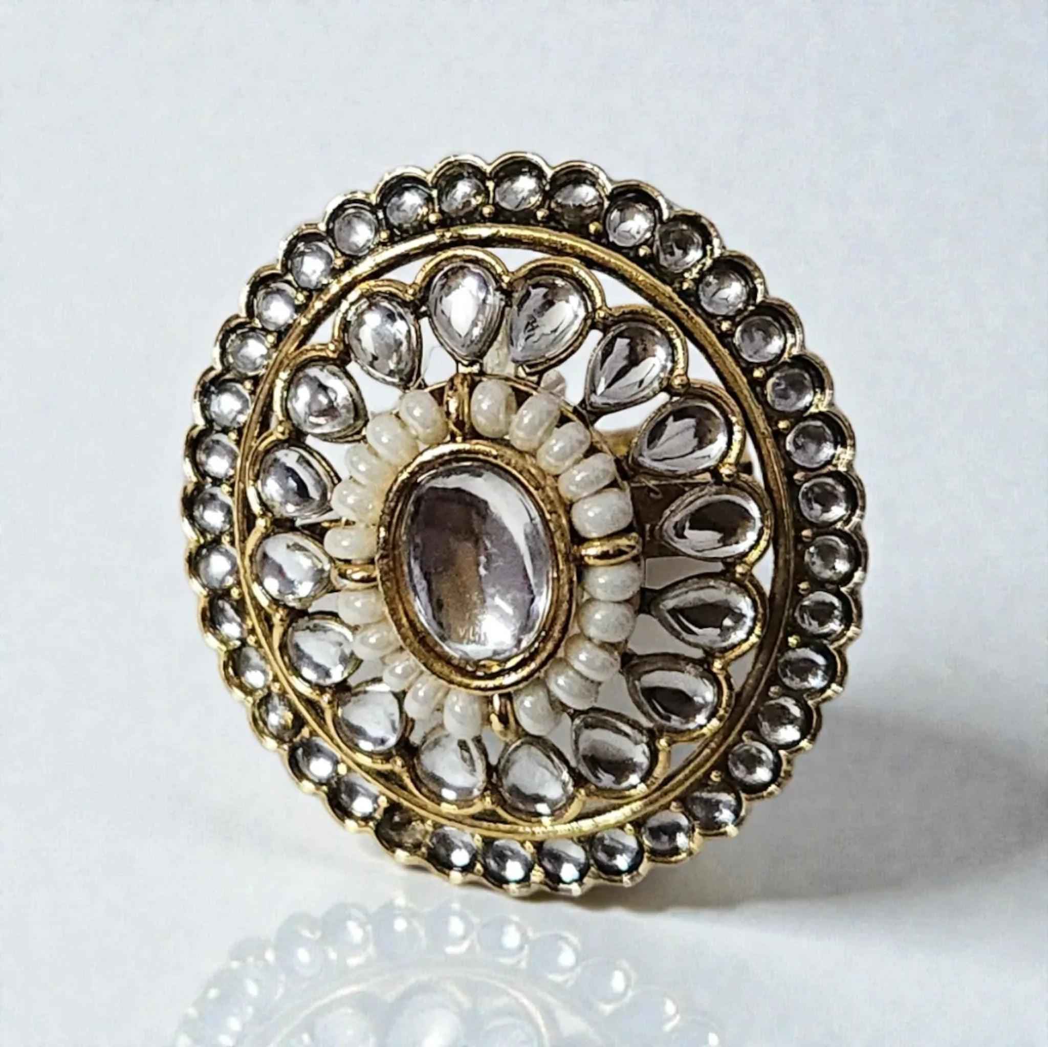 Antique Finish Kundan Statement Ring