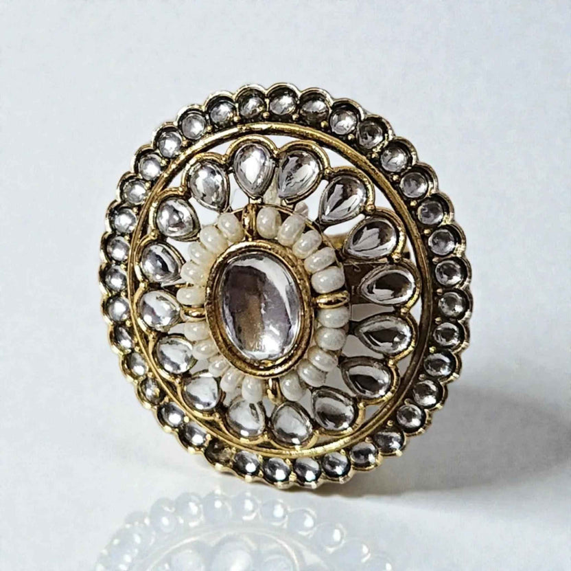 Antique Finish Kundan Statement Ring