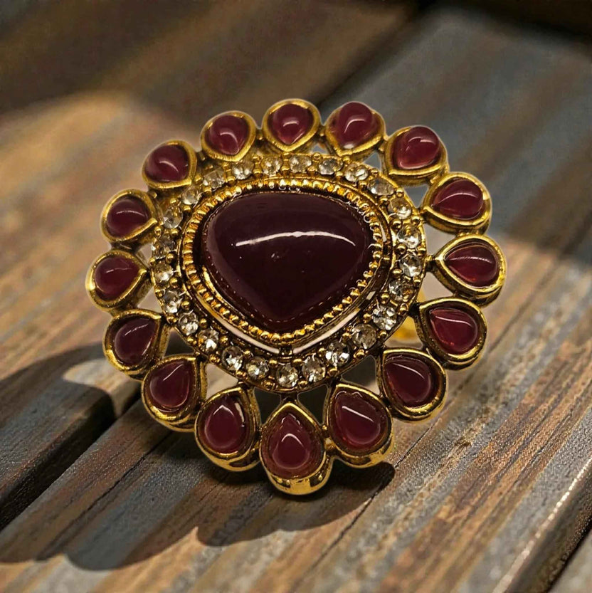 Royal Color Kundan Adjustable Statement Ring