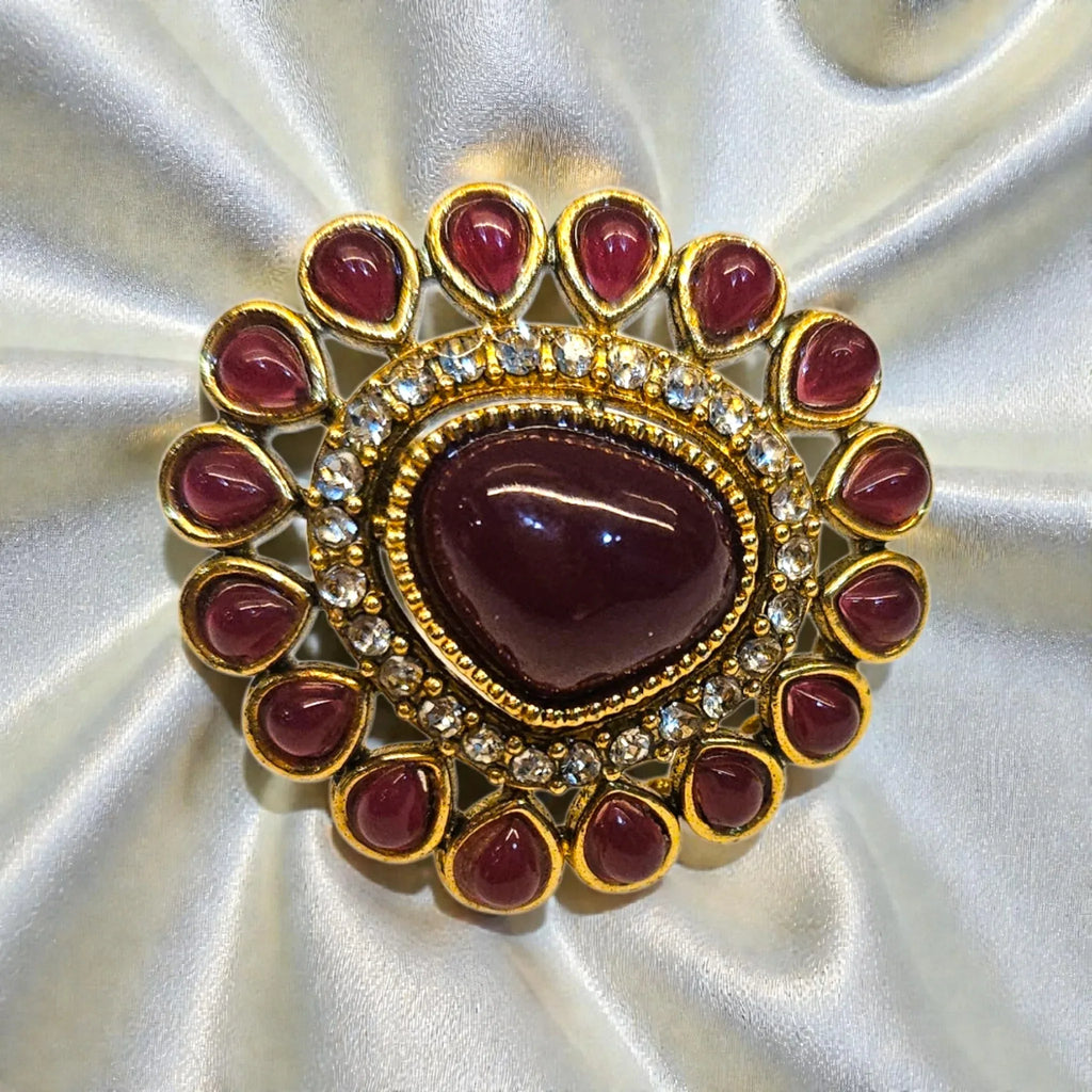 Royal Color Kundan Adjustable Statement Ring - Shangri 