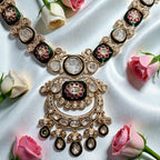 Antique Pachi Kundan Necklace Set with Green & Pink Stones - Shangri 