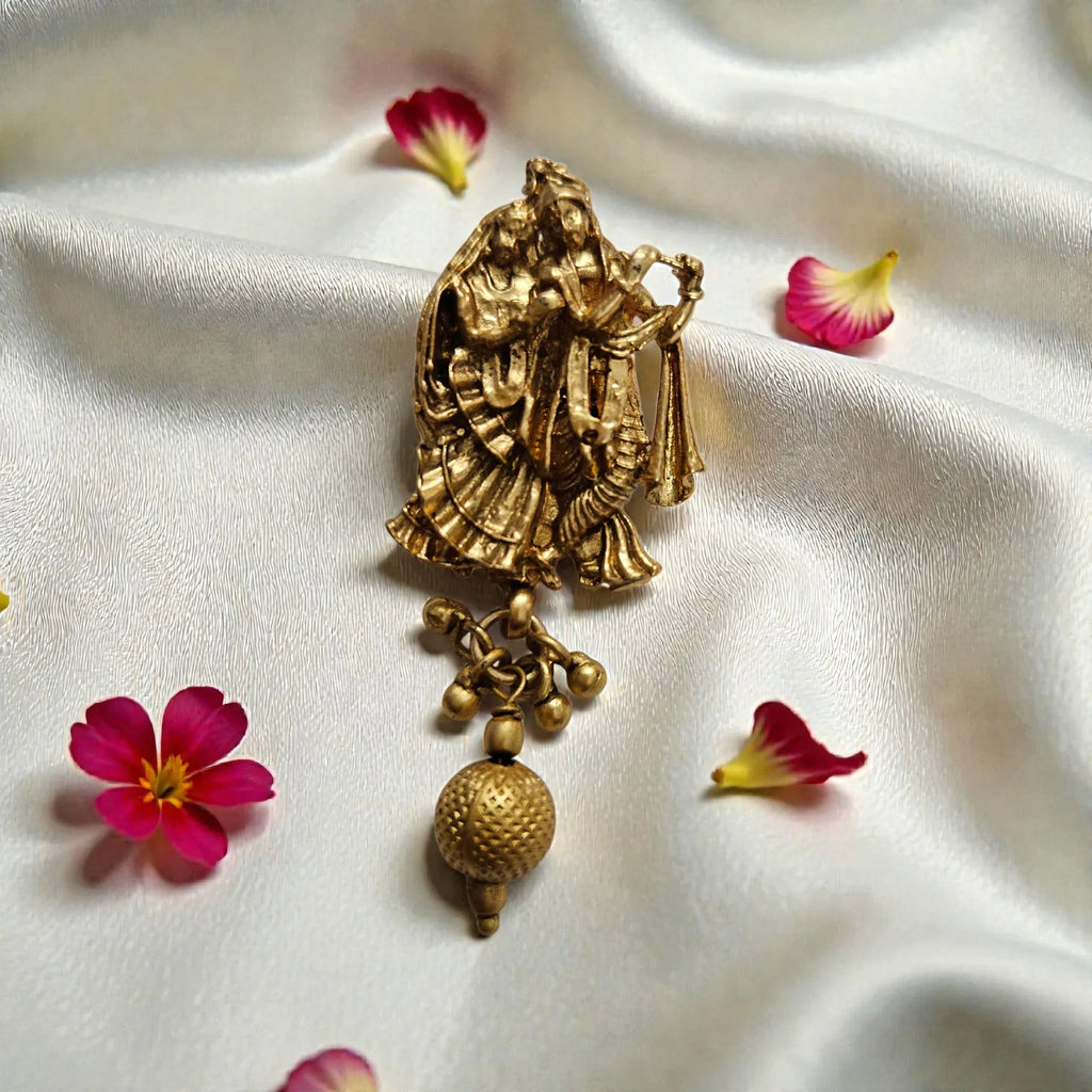 Radha Krishna Temple Jewellery Antique Gold Plated Necklace Set - Shangri 