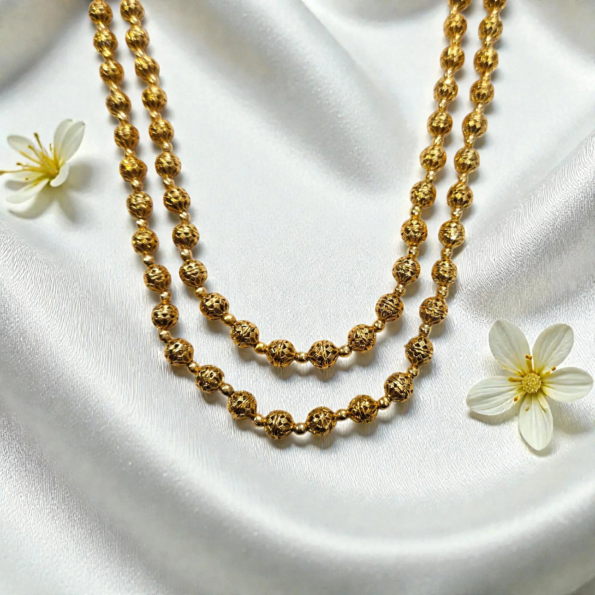 Traditional Gold Finish Double Layer Matar Mala Necklace Set with Jhumka Earrings - Shangri 