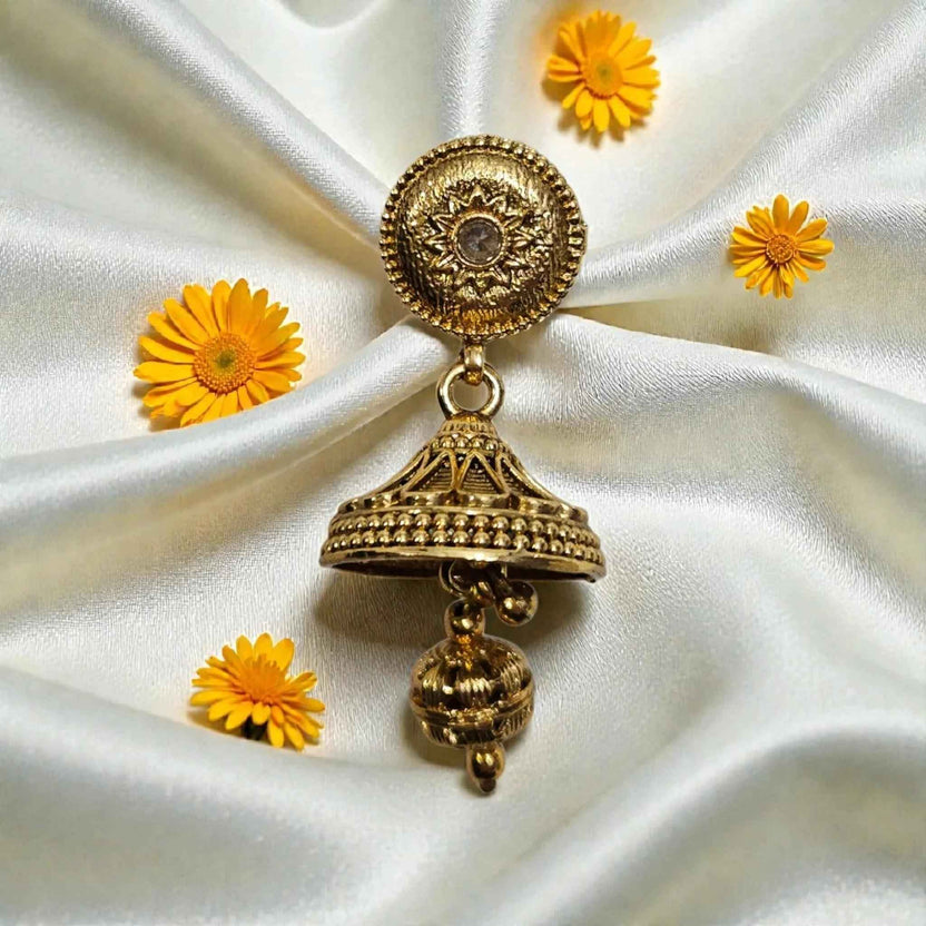 Traditional Gold Finish Double Layer Matar Mala Necklace Set with Jhumka Earrings