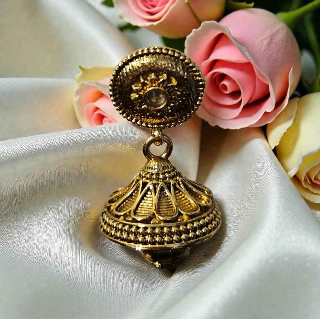 Traditional Gold Finish Double Layer Matar Mala Necklace Set with Jhumka Earrings