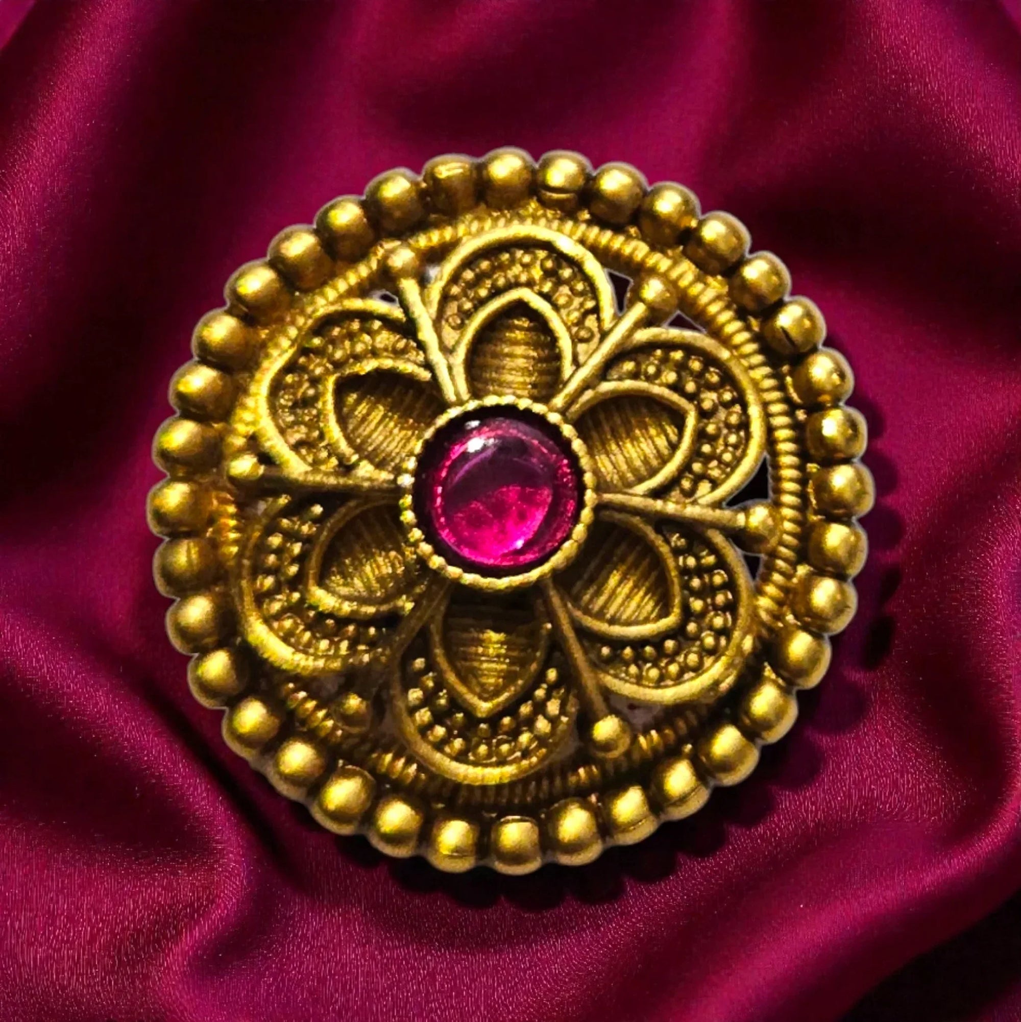 Antique Gold Finish Temple Necklace Set with Floral Coin Pendant - Shangri 