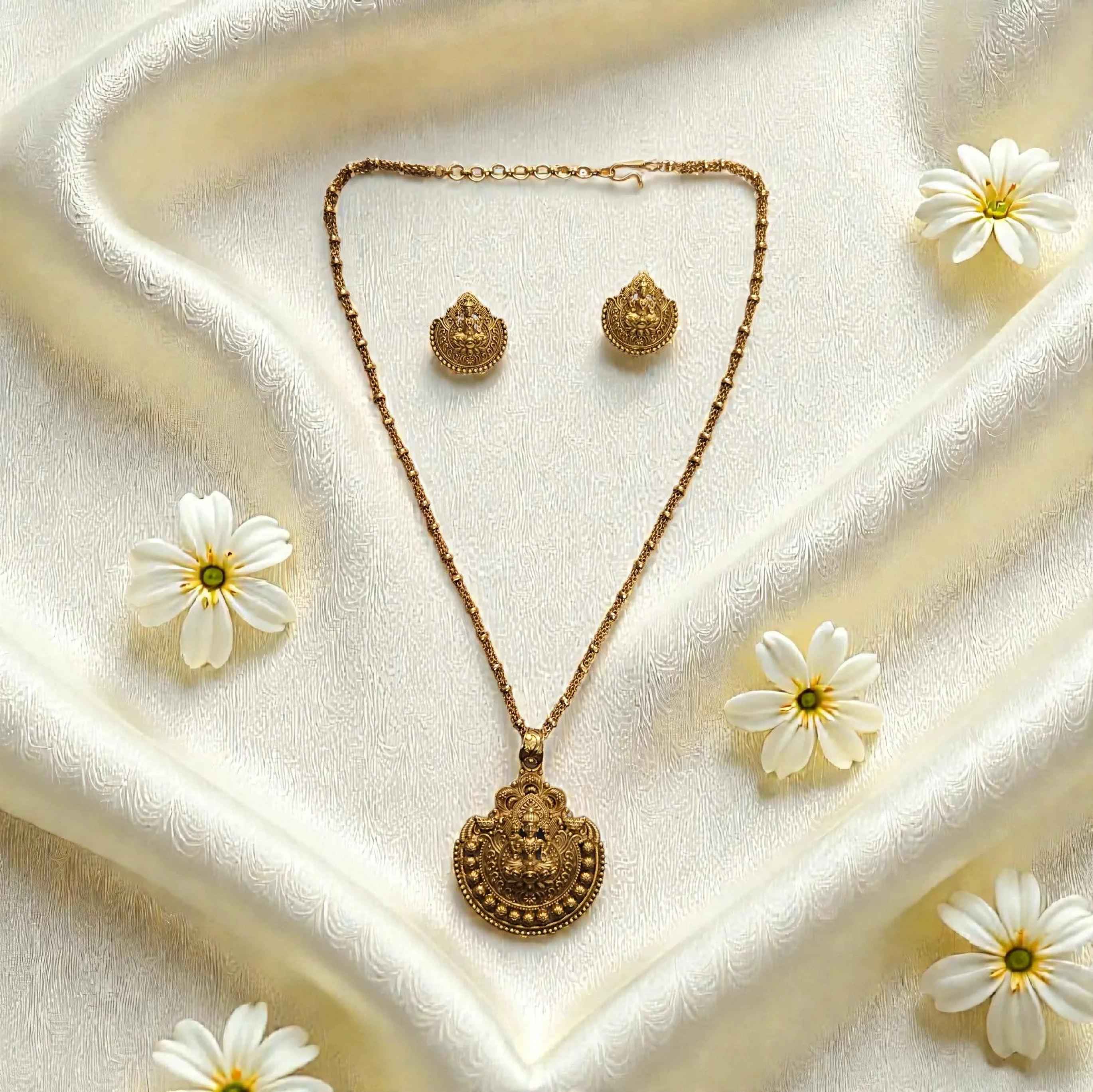 Lakshmi Temple Antique Gold Necklace Set