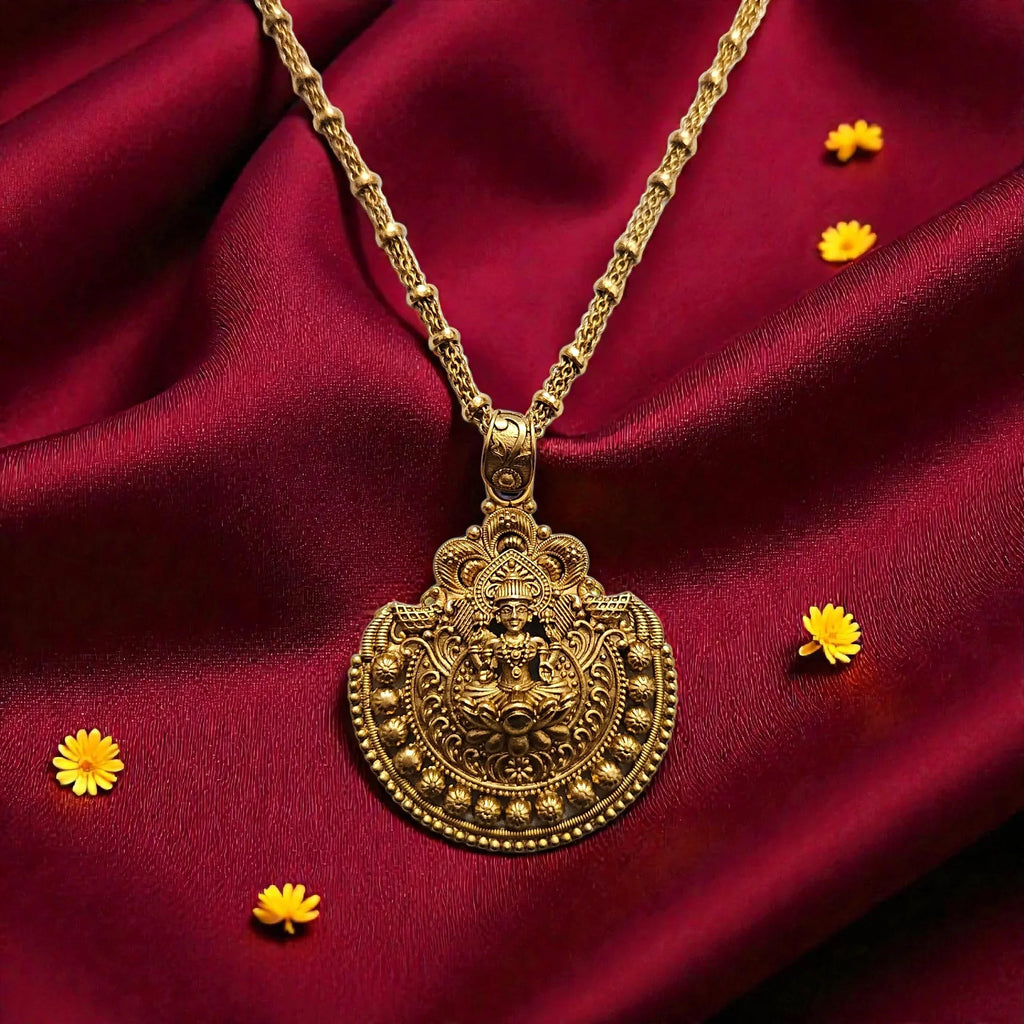 Lakshmi Temple Antique Gold Necklace Set - Shangri 
