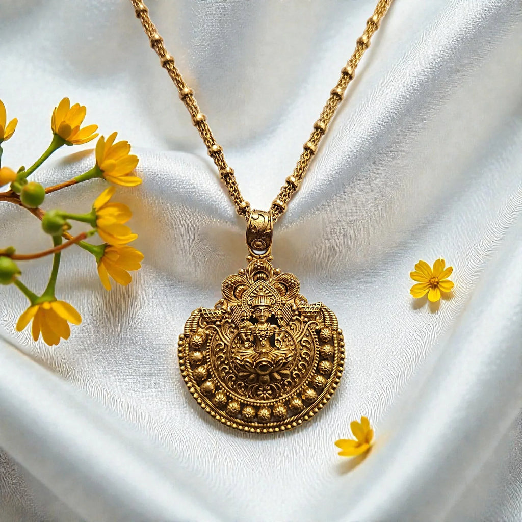 Lakshmi Temple Antique Gold Necklace Set - Shangri 
