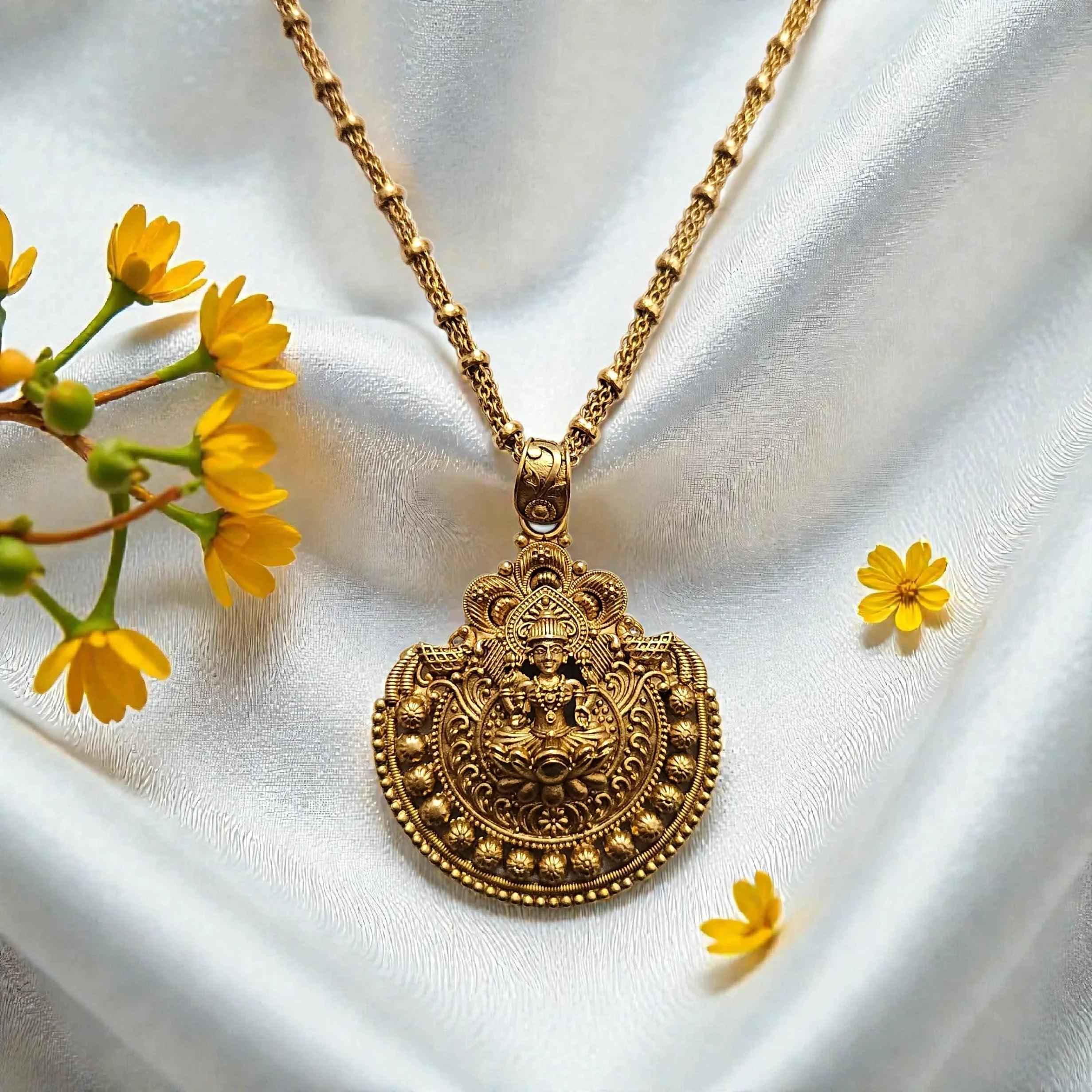 Lakshmi Temple Antique Gold Necklace Set