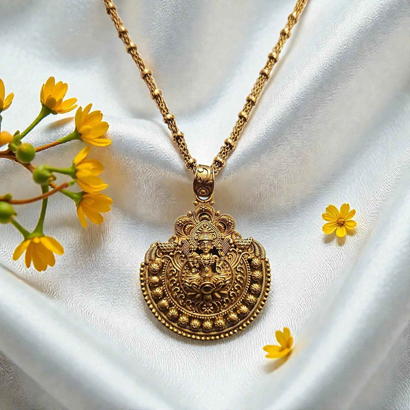 Lakshmi Temple Antique Gold Necklace Set