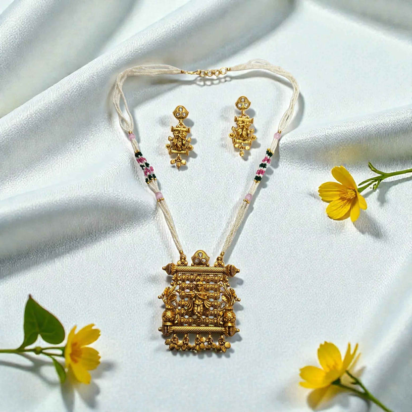 Antique Gold Plated Krishna Temple Jewellery Necklace Set