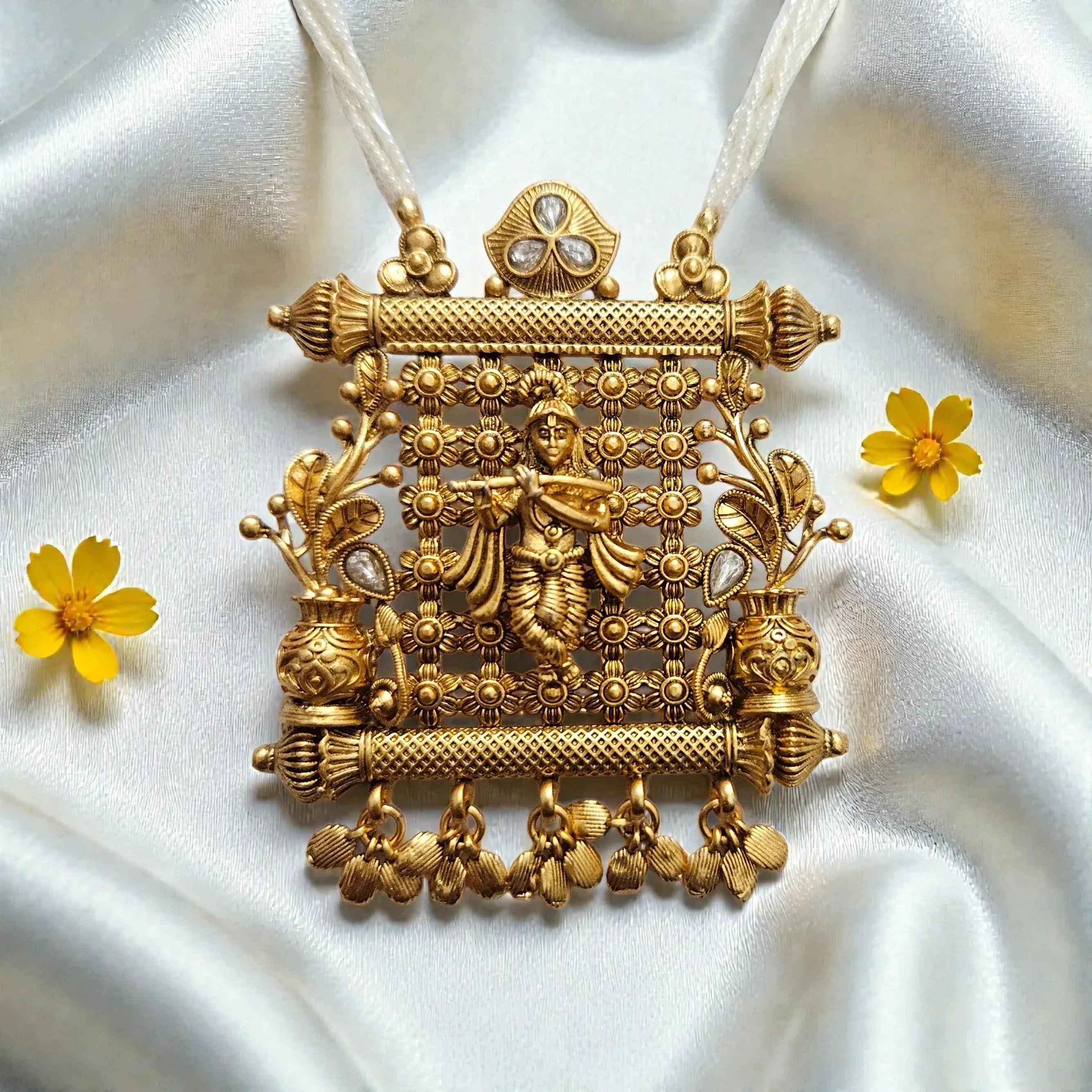 Antique Gold Plated Krishna Temple Jewellery Necklace Set