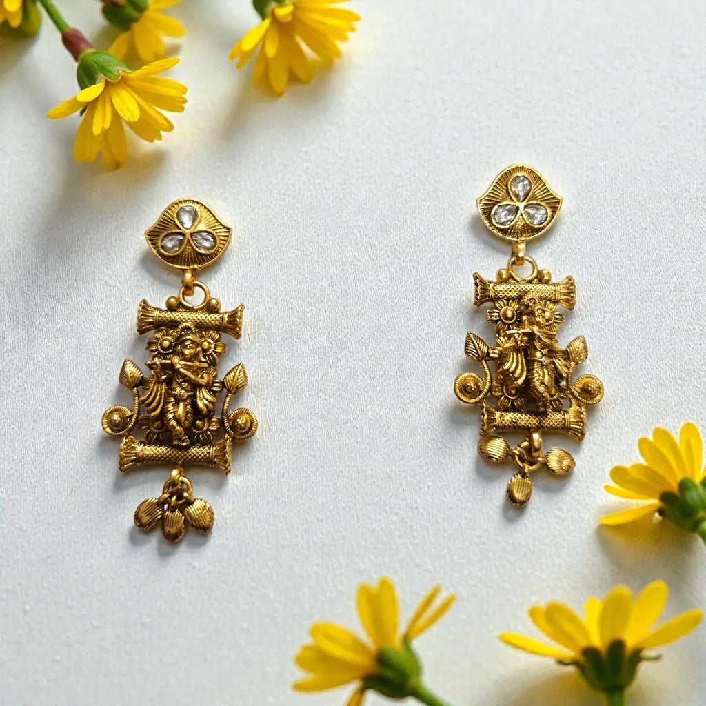 Antique Gold Plated Krishna Temple Jewellery Necklace Set - Shangri 