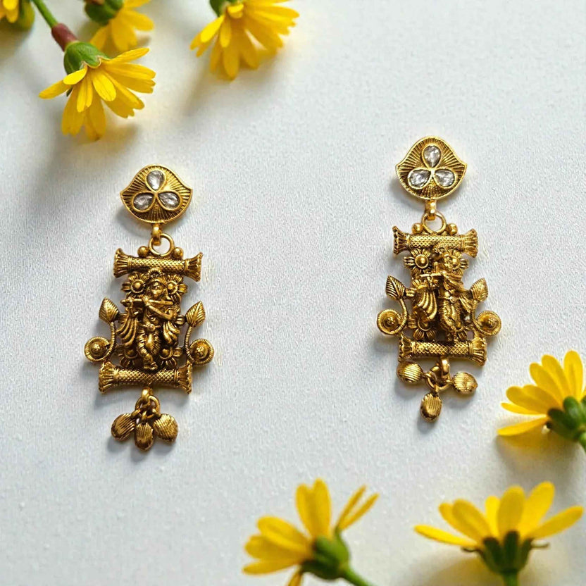 Antique Gold Plated Krishna Temple Jewellery Necklace Set