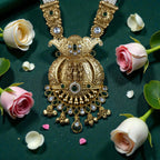 Traditional Antique Ram Darbar Temple Necklace Set with Bead Detailing - Shangri 