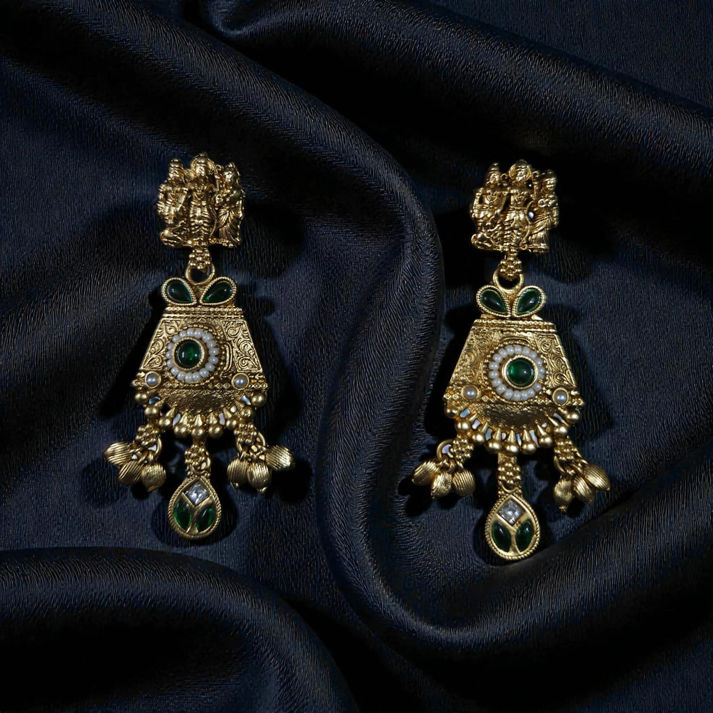 Traditional Antique Ram Darbar Temple Necklace Set with Bead Detailing - Shangri 