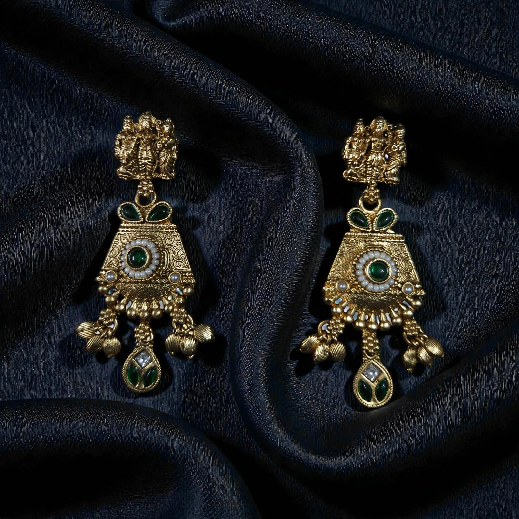 Traditional Antique Ram Darbar Temple Necklace Set with Bead Detailing - Shangri 