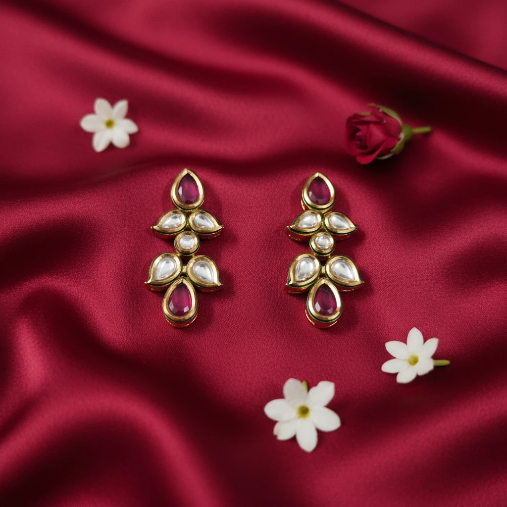 Premium AC Kundan Necklace Set with Ruby Red Accents
