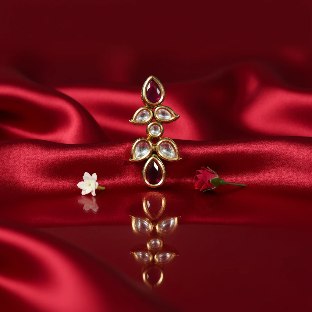 Premium AC Kundan Necklace Set with Ruby Red Accents