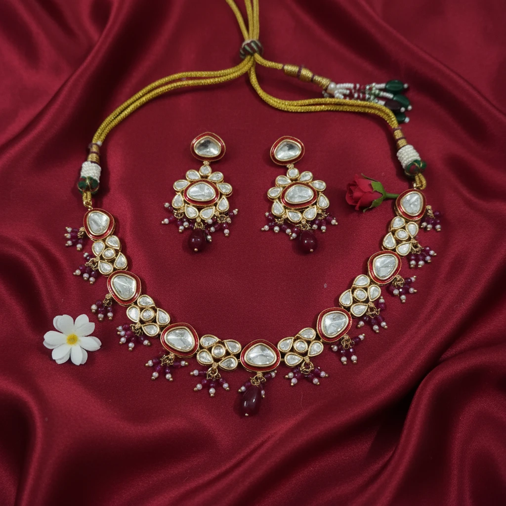 Shangri Premium AC Kundan Necklace Set with Matching Earrings