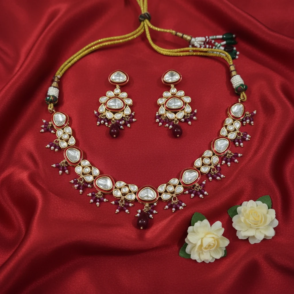 Shangri Premium AC Kundan Necklace Set with Matching Earrings