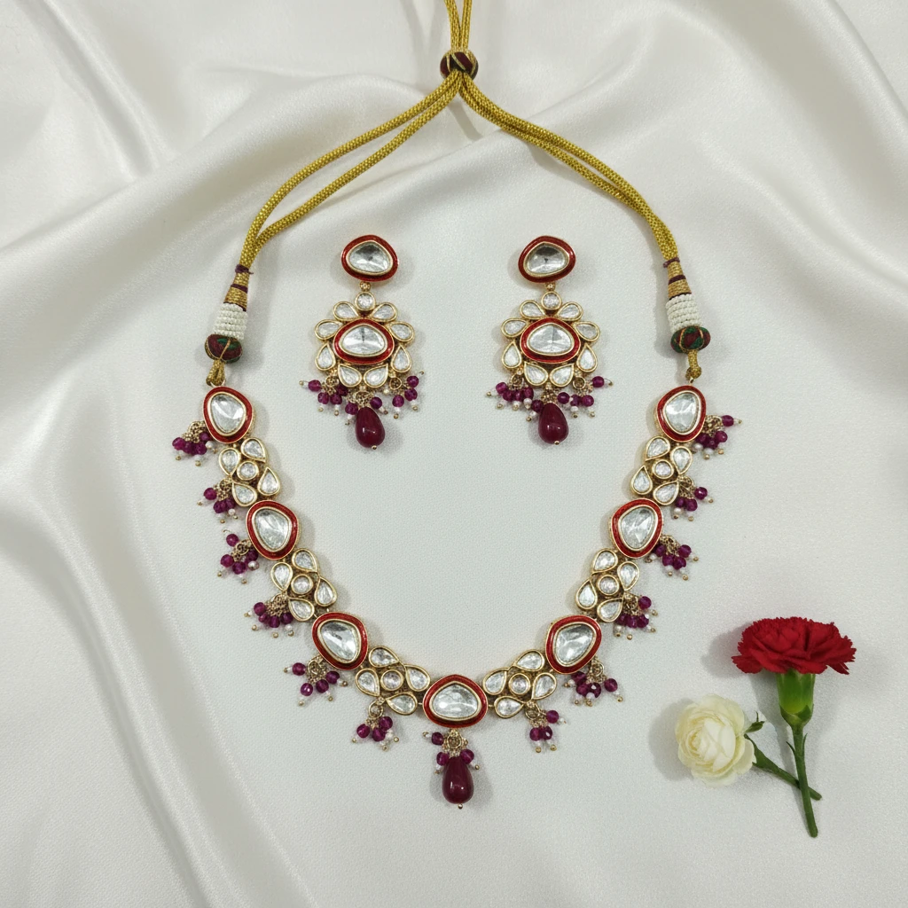 Shangri Premium AC Kundan Necklace Set with Matching Earrings