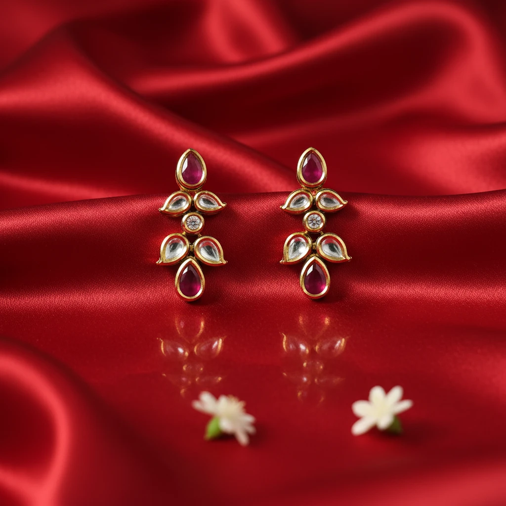 Premium AC Kundan Necklace Set with Ruby Red Accents
