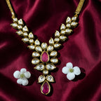 Premium AC Kundan Necklace Set with Ruby Red Accents