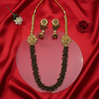 Shangri Premium Ganesha Motif Long Necklace Set with Red & Green Beads