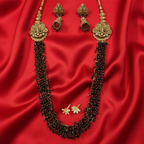 Shangri Premium Ganesha Motif Long Necklace Set with Red & Green Beads