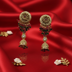 Shangri Premium Ganesha Motif Long Necklace Set with Red & Green Beads