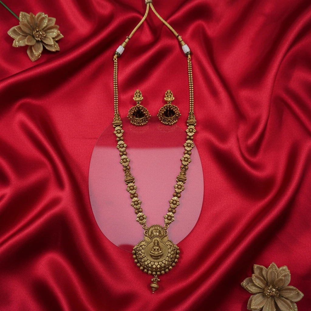 Shangri Premium Antique Laxmi Motif Long Necklace Set