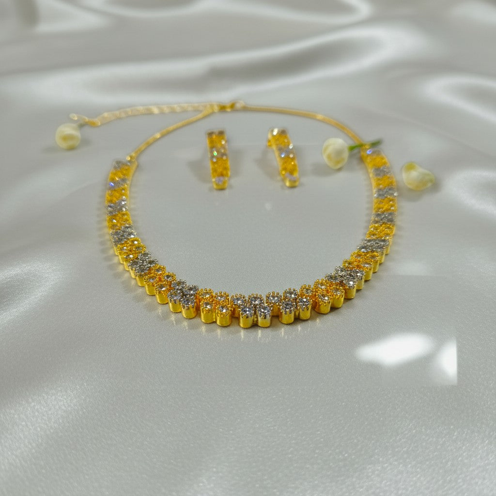 Elegant Two-Tone AD Stone Necklace Set by Shangri