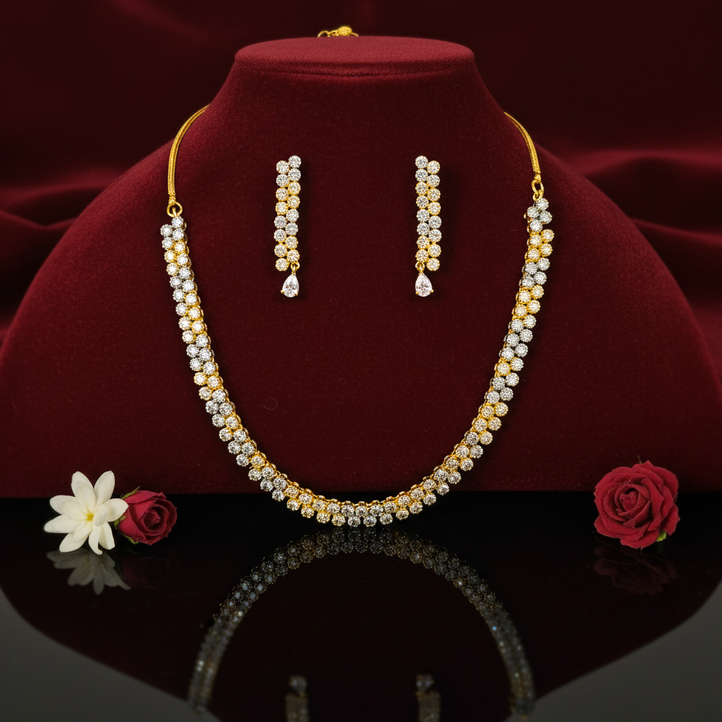 Elegant Two-Tone AD Stone Necklace Set by Shangri