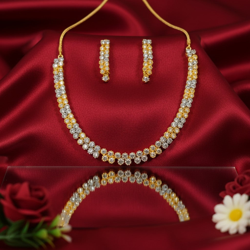 Elegant Two-Tone AD Stone Necklace Set by Shangri
