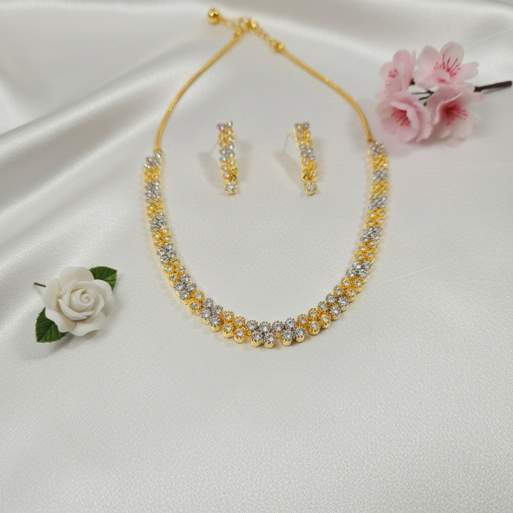 Elegant Two-Tone AD Stone Necklace Set by Shangri