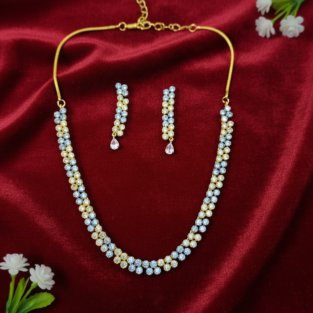 Elegant Two-Tone AD Stone Necklace Set by Shangri