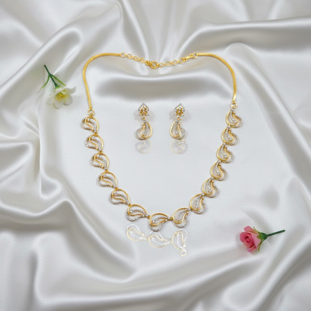 Shangri Elegant Gold-Plated Necklace & Earrings Set with American Diamond