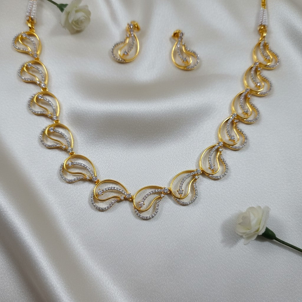 Shangri Elegant Gold-Plated Necklace & Earrings Set with American Diamond