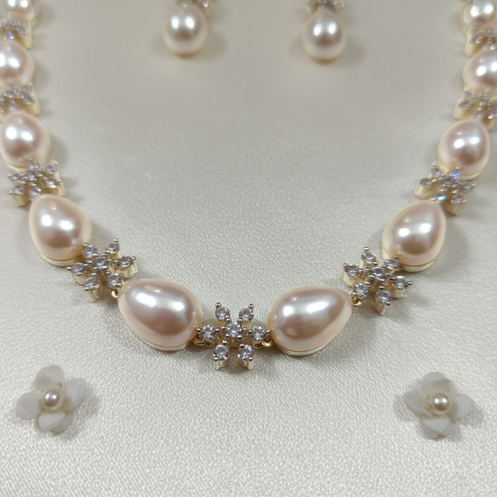 Shangri Elegant Pearl & AD Stone Necklace Set