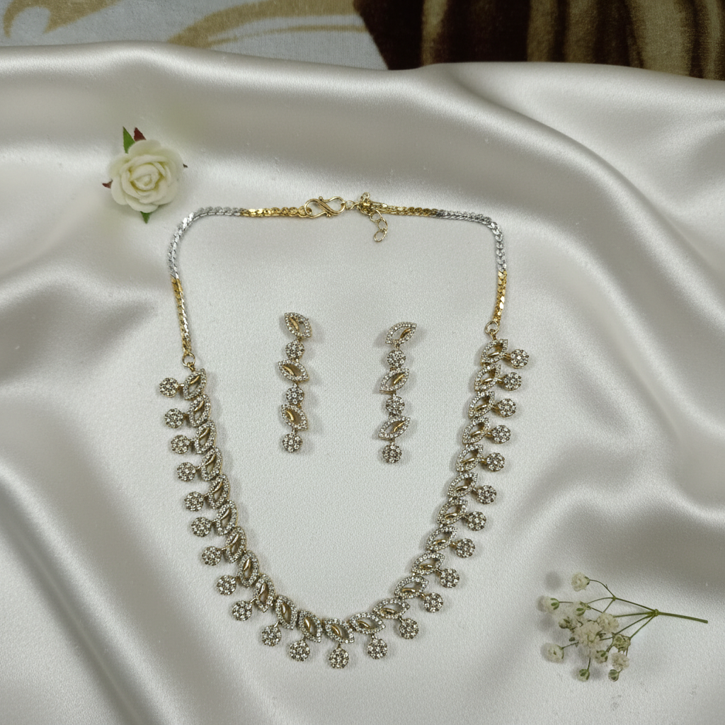 Shangri Elegant Zircon Mehendi Polish Necklace & Earring Set