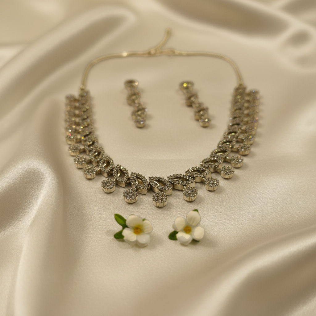 Shangri Elegant Zircon Mehendi Polish Necklace & Earring Set