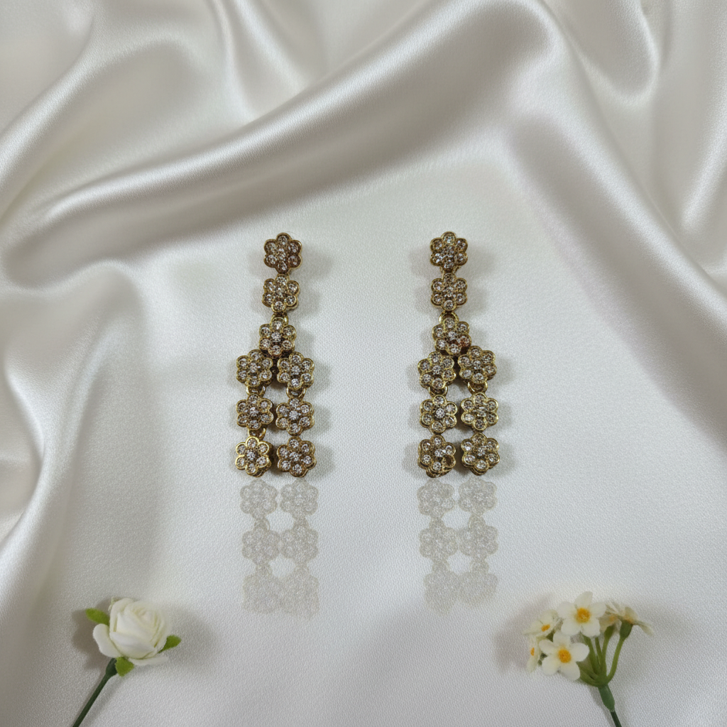 Shangri Elegant Double-Layer AD Mehendi Polish Floral Necklace Set